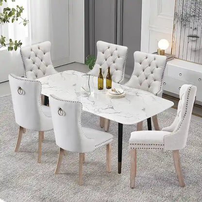 Upholstered Tufted Velvet Dining Chair with Solid Wood Legs Set of 6