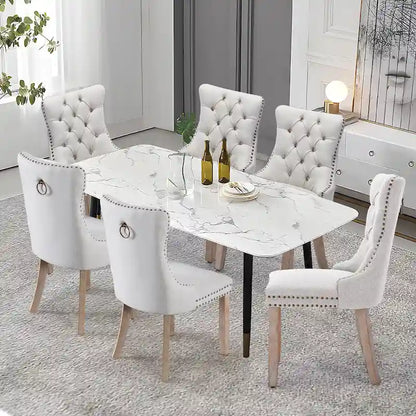 Upholstered Tufted Velvet Dining Chair with Solid Wood Legs Set of 6