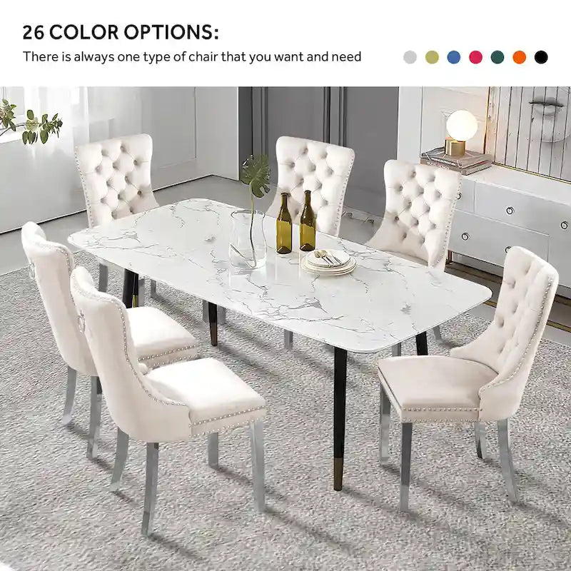 Upholstered Tufted Velvet Dining Chair with Solid Wood Legs Set of 6