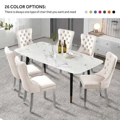 Upholstered Tufted Velvet Dining Chair with Solid Wood Legs Set of 6