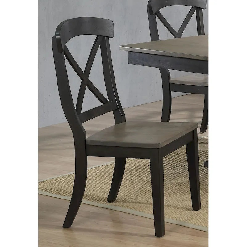 Double Pedestal Transitional Antique Grey X-Back 7-Piece Dining Set