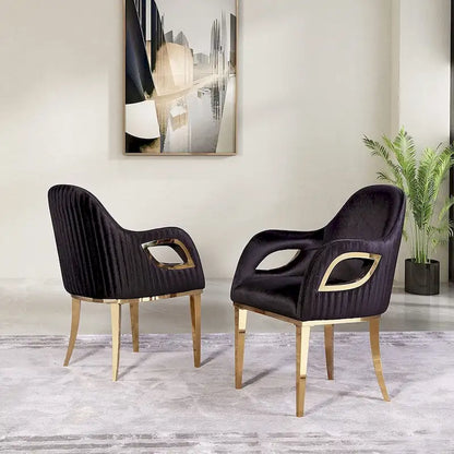 Armchairs Velvet Upholstered Side Chairs with Fox-EyeArmrests and Mirror Stainless Steel Legs
