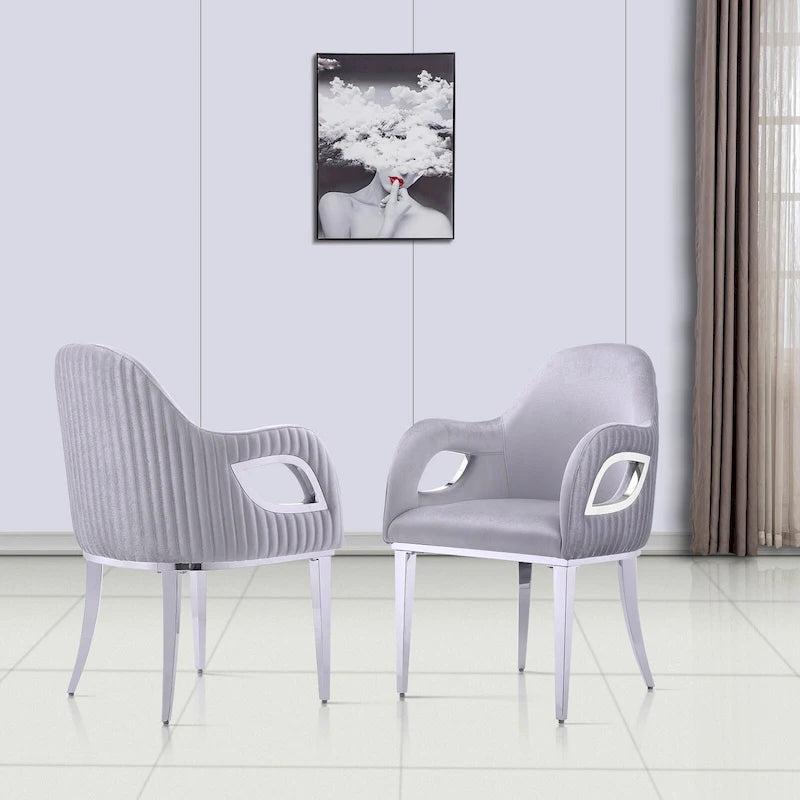 Armchairs Velvet Upholstered Side Chairs with Fox-EyeArmrests and Mirror Stainless Steel Legs