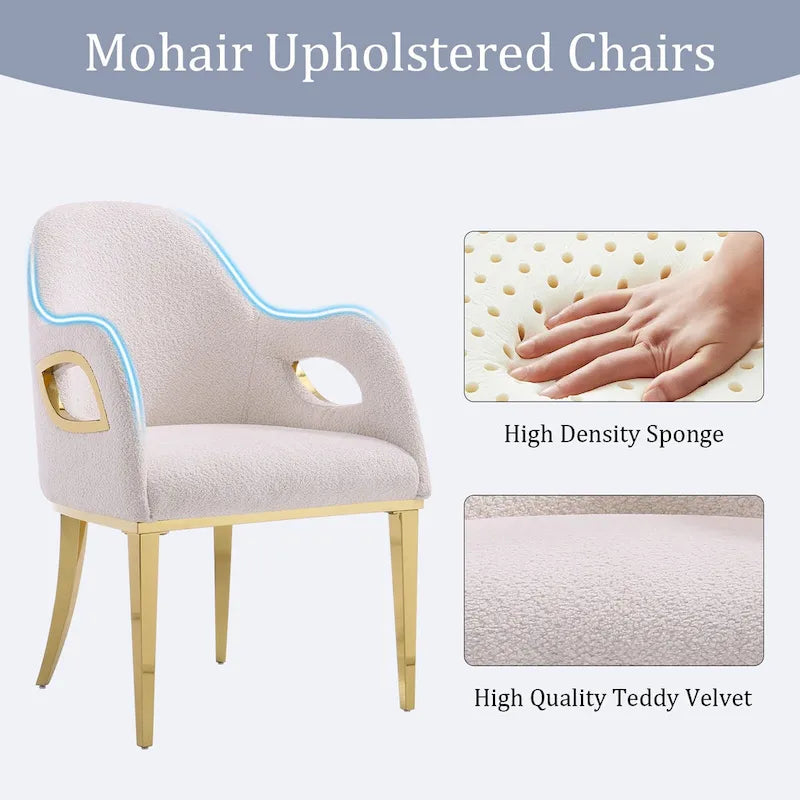 Armchairs Velvet Upholstered Side Chairs with Fox-EyeArmrests and Mirror Stainless Steel Legs