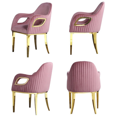 Armchairs Velvet Upholstered Side Chairs with Fox-EyeArmrests and Mirror Stainless Steel Legs