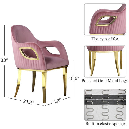 Armchairs Velvet Upholstered Side Chairs with Fox-EyeArmrests and Mirror Stainless Steel Legs