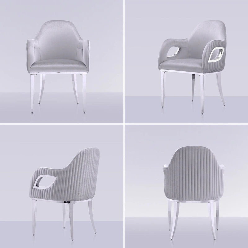 Armchairs Velvet Upholstered Side Chairs with Fox-EyeArmrests and Mirror Stainless Steel Legs