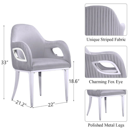 Armchairs Velvet Upholstered Side Chairs with Fox-EyeArmrests and Mirror Stainless Steel Legs