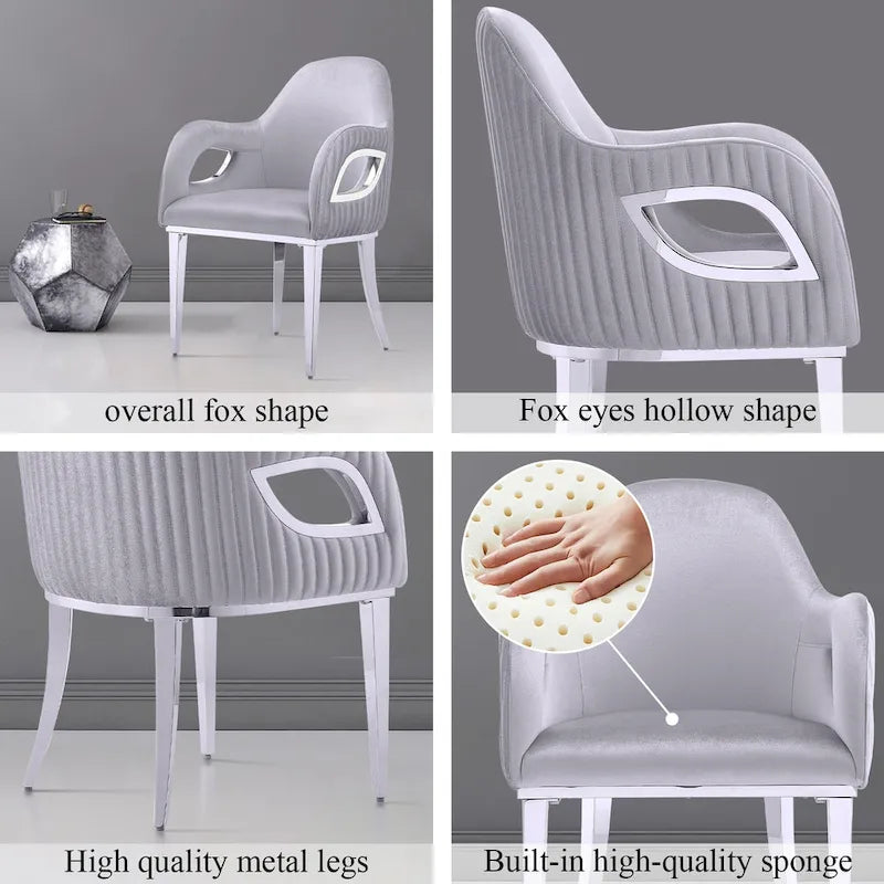 Armchairs Velvet Upholstered Side Chairs with Fox-EyeArmrests and Mirror Stainless Steel Legs