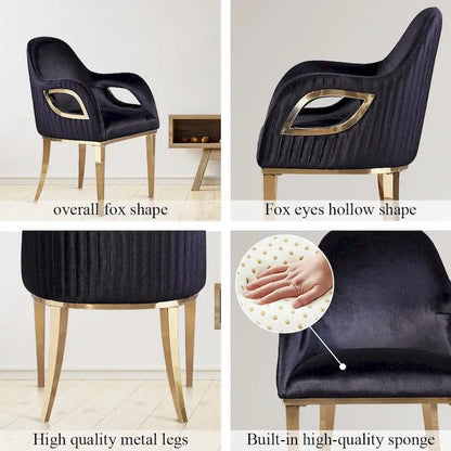 Armchairs Velvet Upholstered Side Chairs with Fox-EyeArmrests and Mirror Stainless Steel Legs
