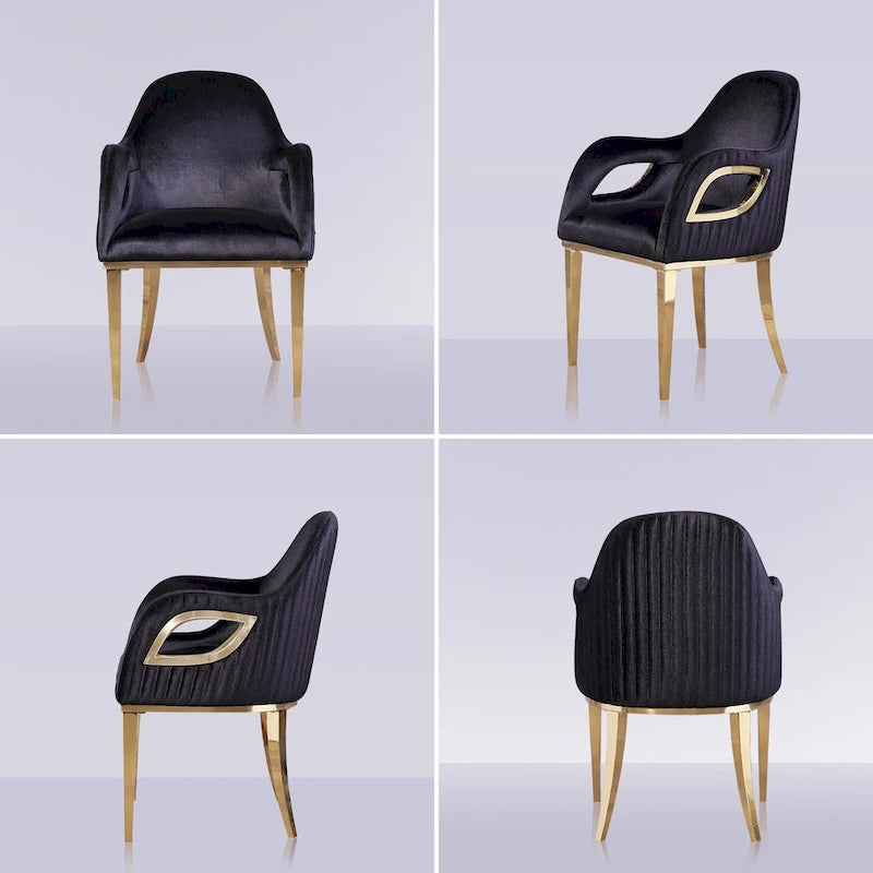 Armchairs Velvet Upholstered Side Chairs with Fox-EyeArmrests and Mirror Stainless Steel Legs