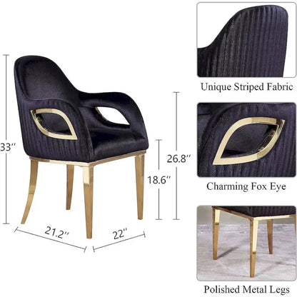 Armchairs Velvet Upholstered Side Chairs with Fox-EyeArmrests and Mirror Stainless Steel Legs