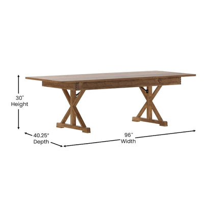8' x 40 Rectangular Antique Rustic Solid Pine Folding Dining Table