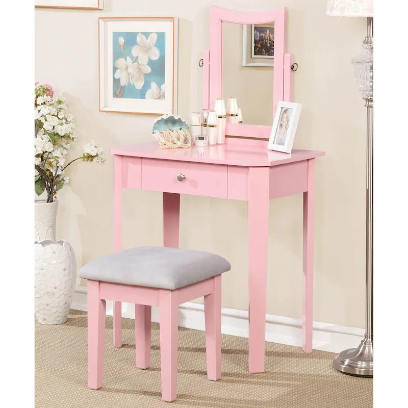 Quol Contemporary Solid Wood 1-Drawer 3-Piece Makeup Vanity Set by Furniture of America