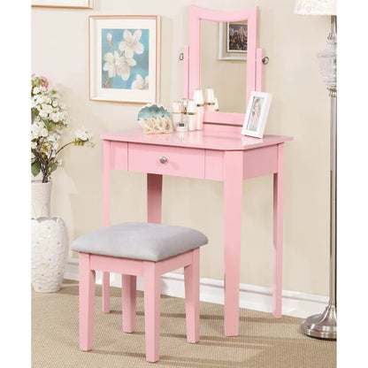 Quol Contemporary Solid Wood 1-Drawer 3-Piece Makeup Vanity Set by Furniture of America