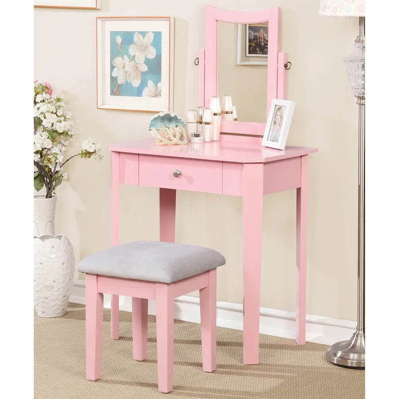 Quol Contemporary Solid Wood 1-Drawer 3-Piece Makeup Vanity Set by Furniture of America