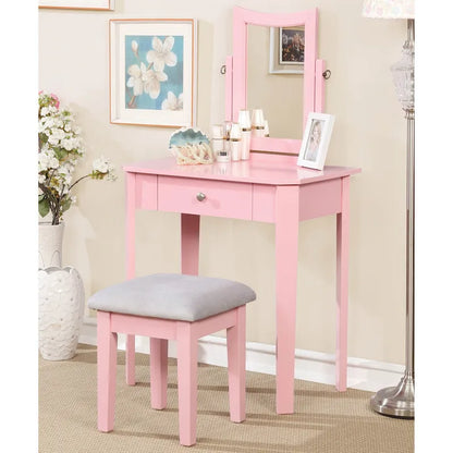 Quol Contemporary Solid Wood 1-Drawer 3-Piece Makeup Vanity Set by Furniture of America