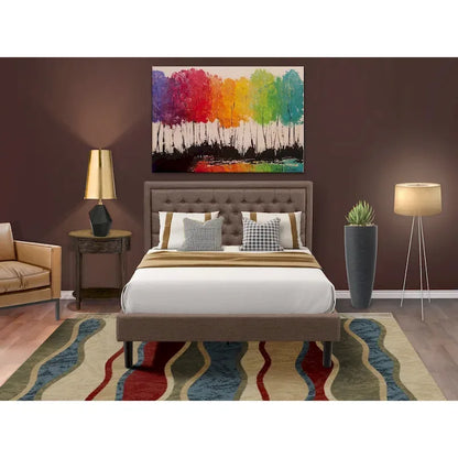 East West Furniture 2 Piece Bedroom Set - Bed Frame Brown Headboard & 1 Wooden Nightstand - Black Finish Legs(Bed Size Option)