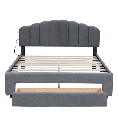 Queen Size Upholstered Platform Bed with Drawer