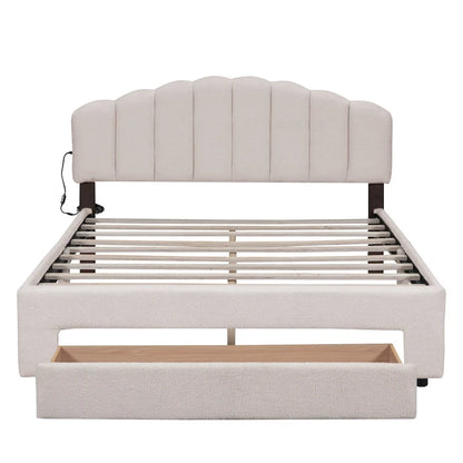 Queen Size Upholstered Platform Bed with Drawer