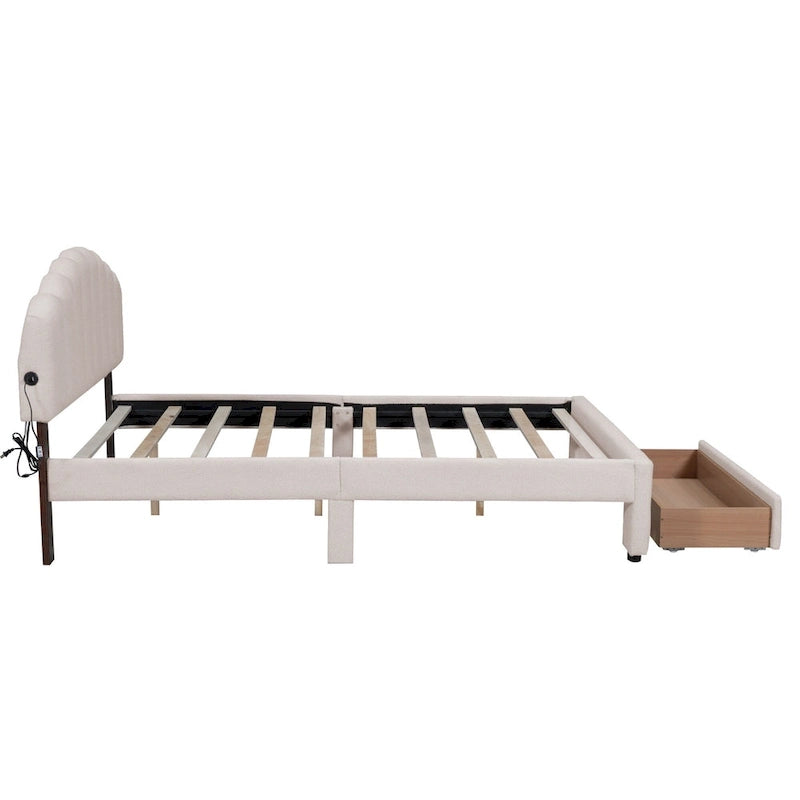 Queen Size Upholstered Platform Bed with Drawer