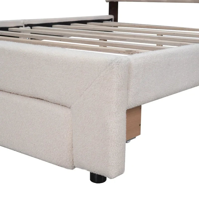 Queen Size Upholstered Platform Bed with Drawer
