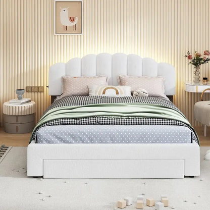 Queen Size Upholstered Platform Bed with Drawer