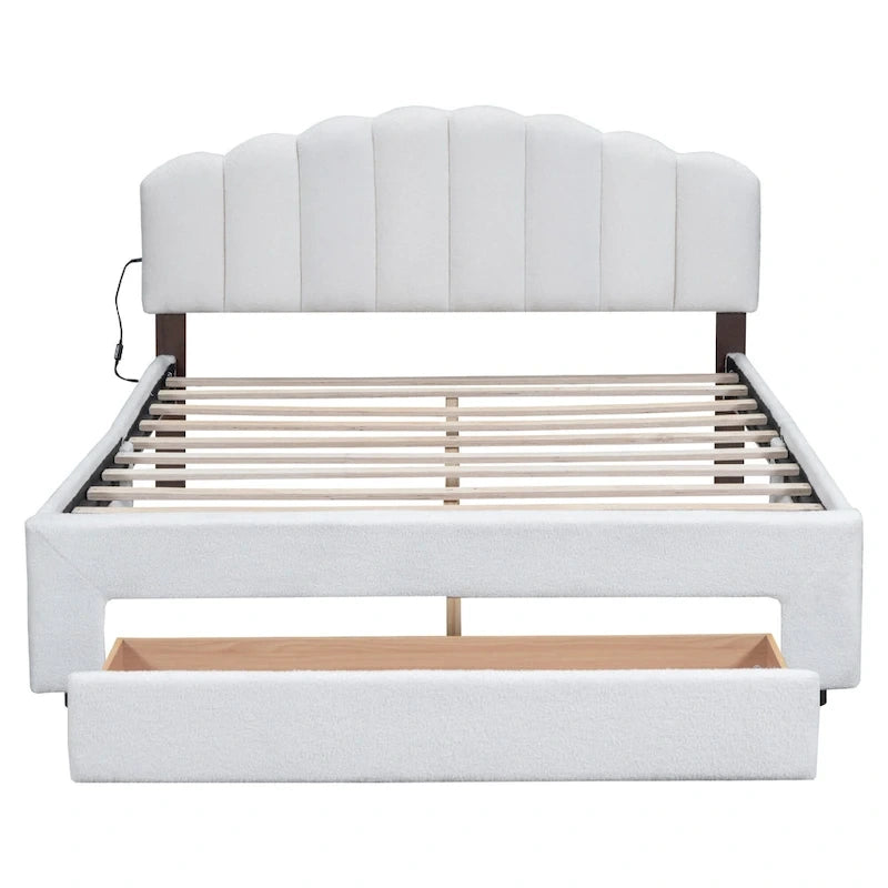 Queen Size Upholstered Platform Bed with Drawer