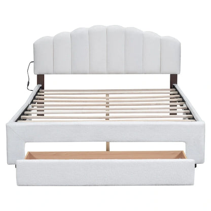 Queen Size Upholstered Platform Bed with Drawer