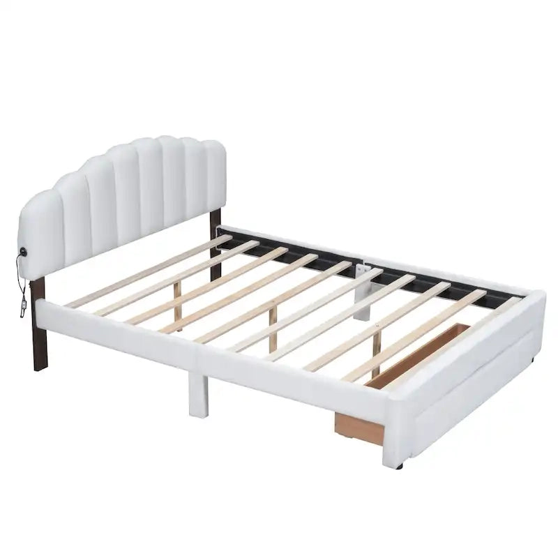 Queen Size Upholstered Platform Bed with Drawer