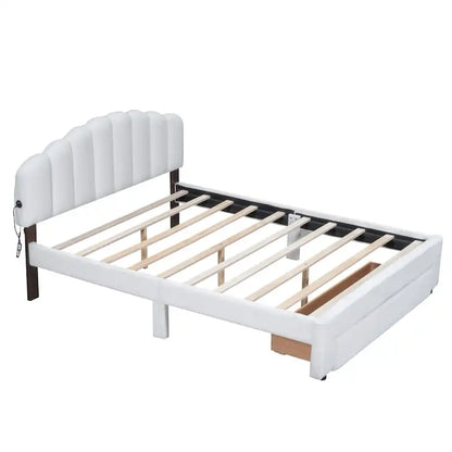 Queen Size Upholstered Platform Bed with Drawer