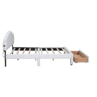 Queen Size Upholstered Platform Bed with Drawer
