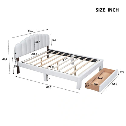 Queen Size Upholstered Platform Bed with Drawer
