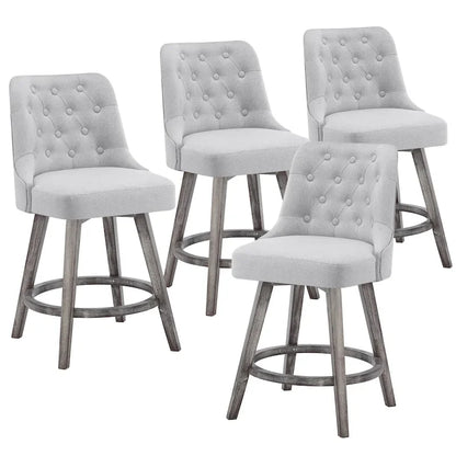 HOMYKA Tufted Swivel Bar Stool with Wood Grain Chair Legs Set of 4