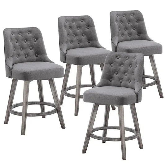 HOMYKA Tufted Swivel Bar Stool with Wood Grain Chair Legs Set of 4
