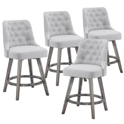 HOMYKA Tufted Swivel Bar Stool with Wood Grain Chair Legs Set of 4