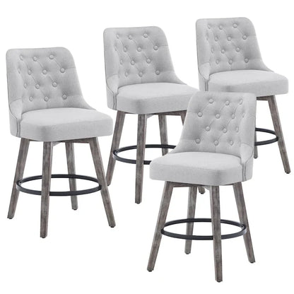 HOMYKA Tufted Swivel Bar Stool with Wood Grain Chair Legs Set of 4