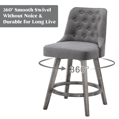 HOMYKA Tufted Swivel Bar Stool with Wood Grain Chair Legs Set of 4