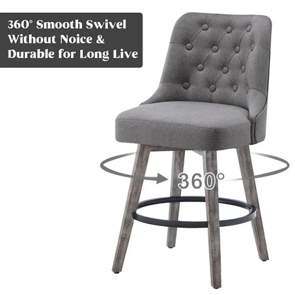 HOMYKA Tufted Swivel Bar Stool with Wood Grain Chair Legs Set of 4