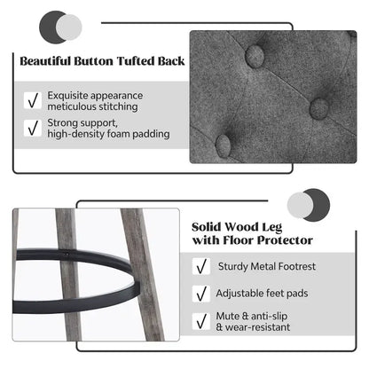 HOMYKA Tufted Swivel Bar Stool with Wood Grain Chair Legs Set of 4