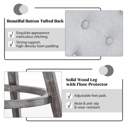 HOMYKA Tufted Swivel Bar Stool with Wood Grain Chair Legs Set of 4