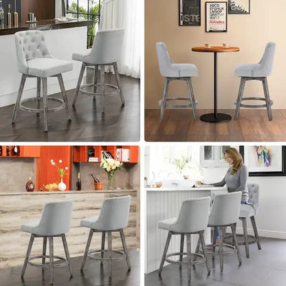 HOMYKA Tufted Swivel Bar Stool with Wood Grain Chair Legs Set of 4