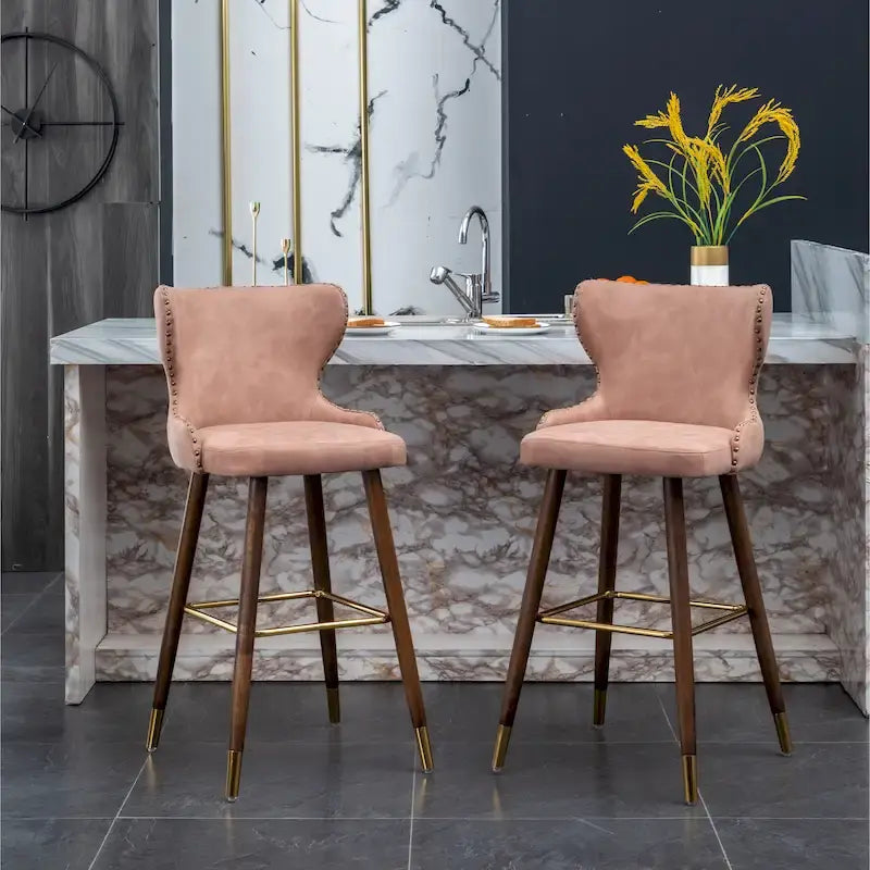 Roundhill Furniture Nevis Mid-century Modern Faux Leather Tufted Nailhead Trim Barstool Set of 2