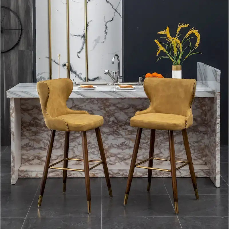 Roundhill Furniture Nevis Mid-century Modern Faux Leather Tufted Nailhead Trim Barstool Set of 2