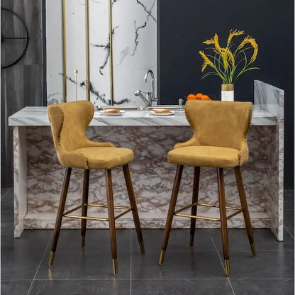 Roundhill Furniture Nevis Mid-century Modern Faux Leather Tufted Nailhead Trim Barstool Set of 2