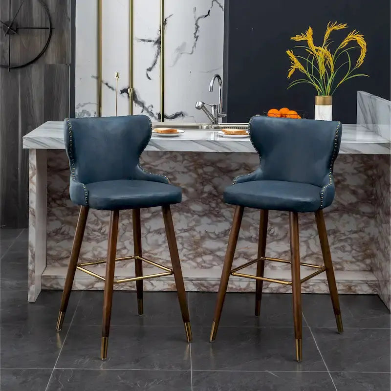 Roundhill Furniture Nevis Mid-century Modern Faux Leather Tufted Nailhead Trim Barstool Set of 2