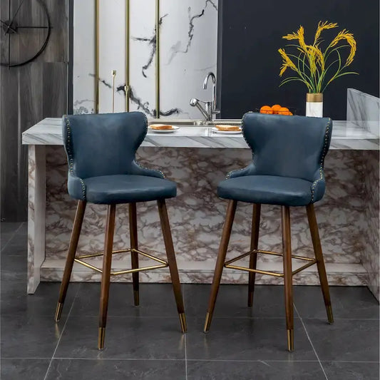 Roundhill Furniture Nevis Mid-century Modern Faux Leather Tufted Nailhead Trim Barstool Set of 2