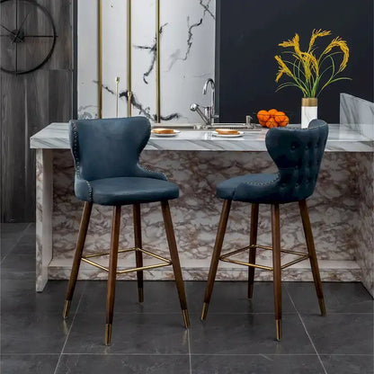 Roundhill Furniture Nevis Mid-century Modern Faux Leather Tufted Nailhead Trim Barstool Set of 2