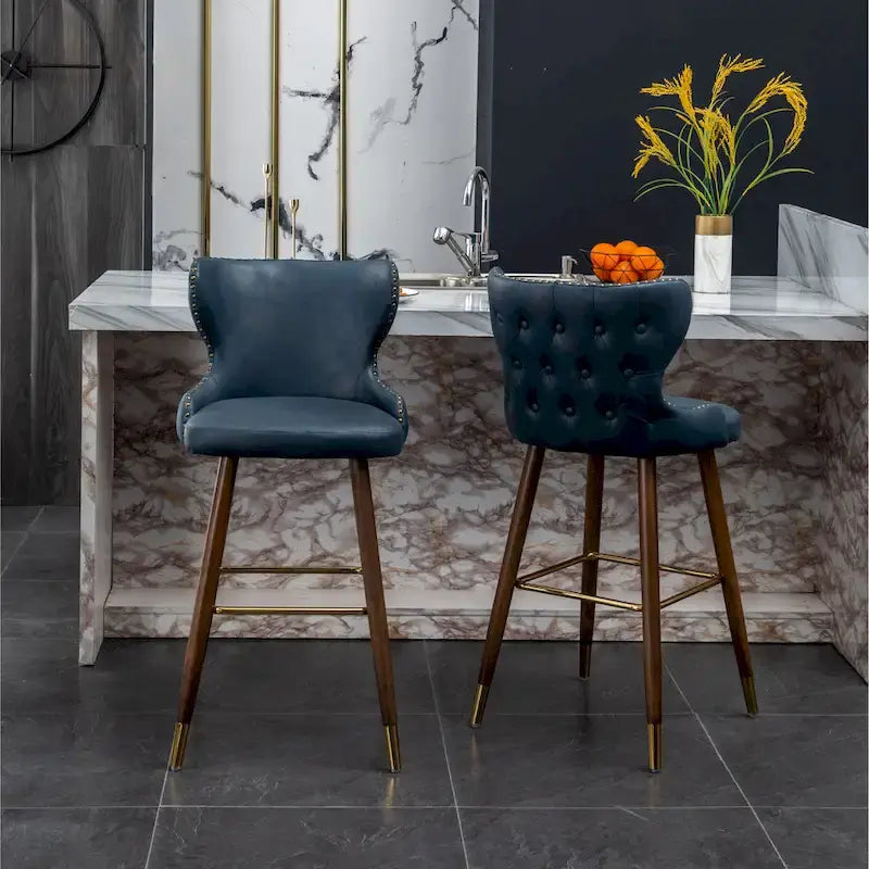 Roundhill Furniture Nevis Mid-century Modern Faux Leather Tufted Nailhead Trim Barstool Set of 2