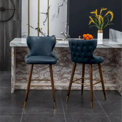 Roundhill Furniture Nevis Mid-century Modern Faux Leather Tufted Nailhead Trim Barstool Set of 2